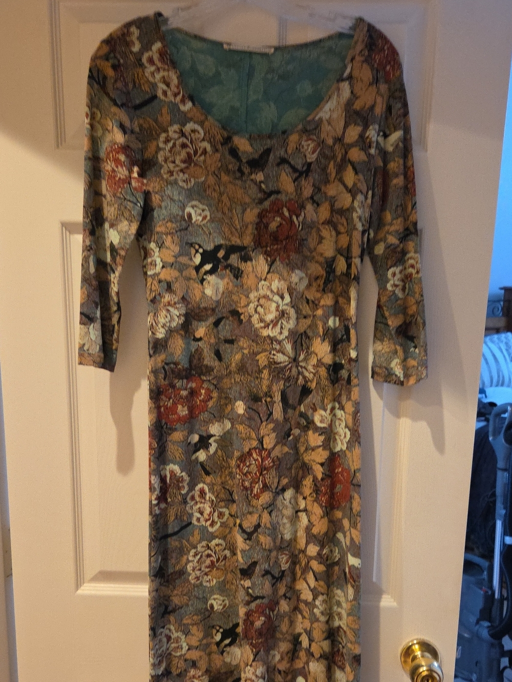 Peruvian Connection Floral Scoop Neck 3/4 Sleeve Dress in Multi